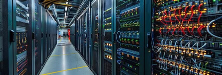 Photo of a datacenter with web servers in aisles. A2 Hosting Shared Web Hosting is on Web Servers that are fast and reliable - just like these.