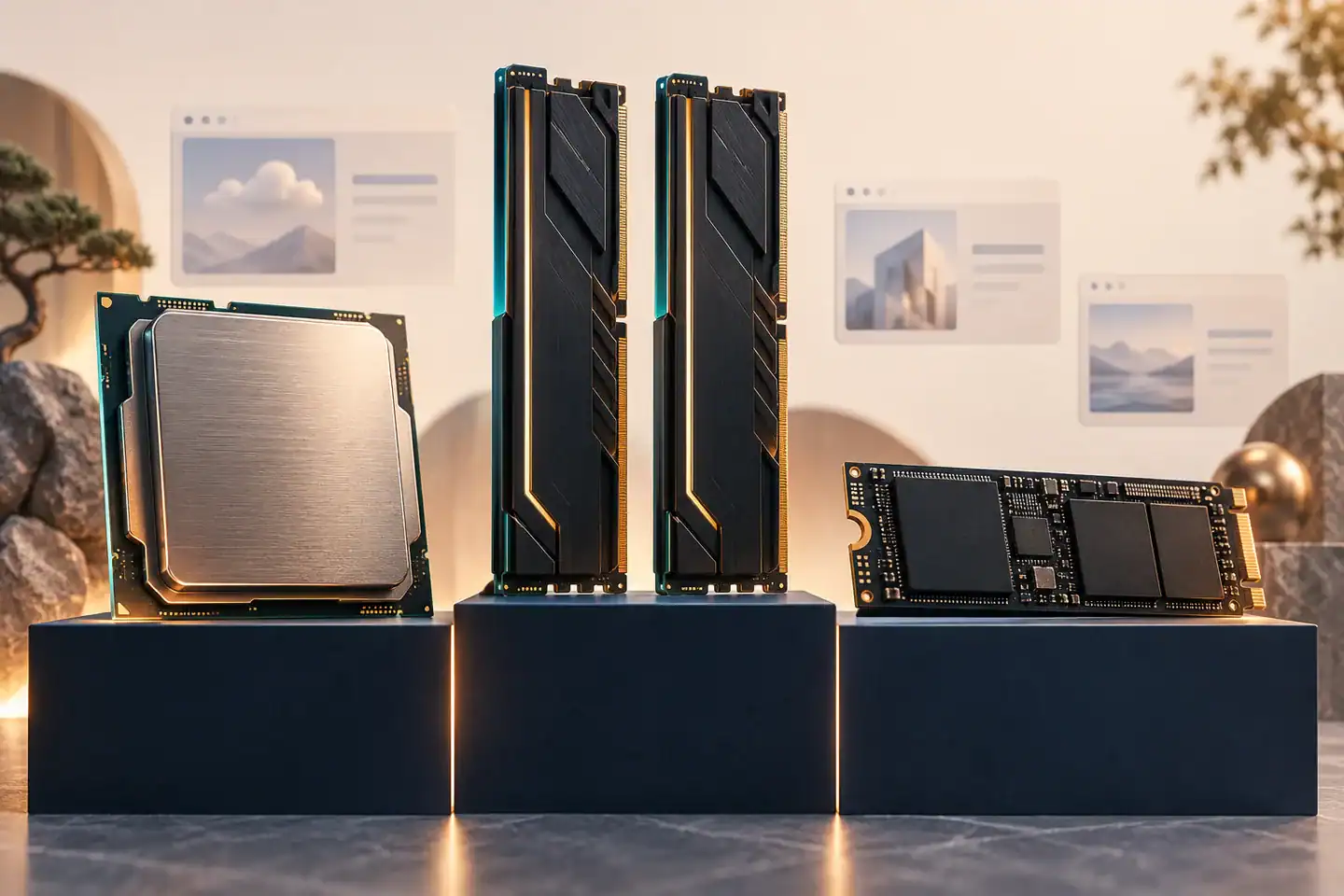 Processor, memory modules and solid-state drive illustrating the resources allocated to a VPS.