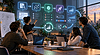 Marketing team reviewing a digital growth workflow with strategy, approvals, execution, and analytics dashboards, representing SEnuke AI marketing automation software.